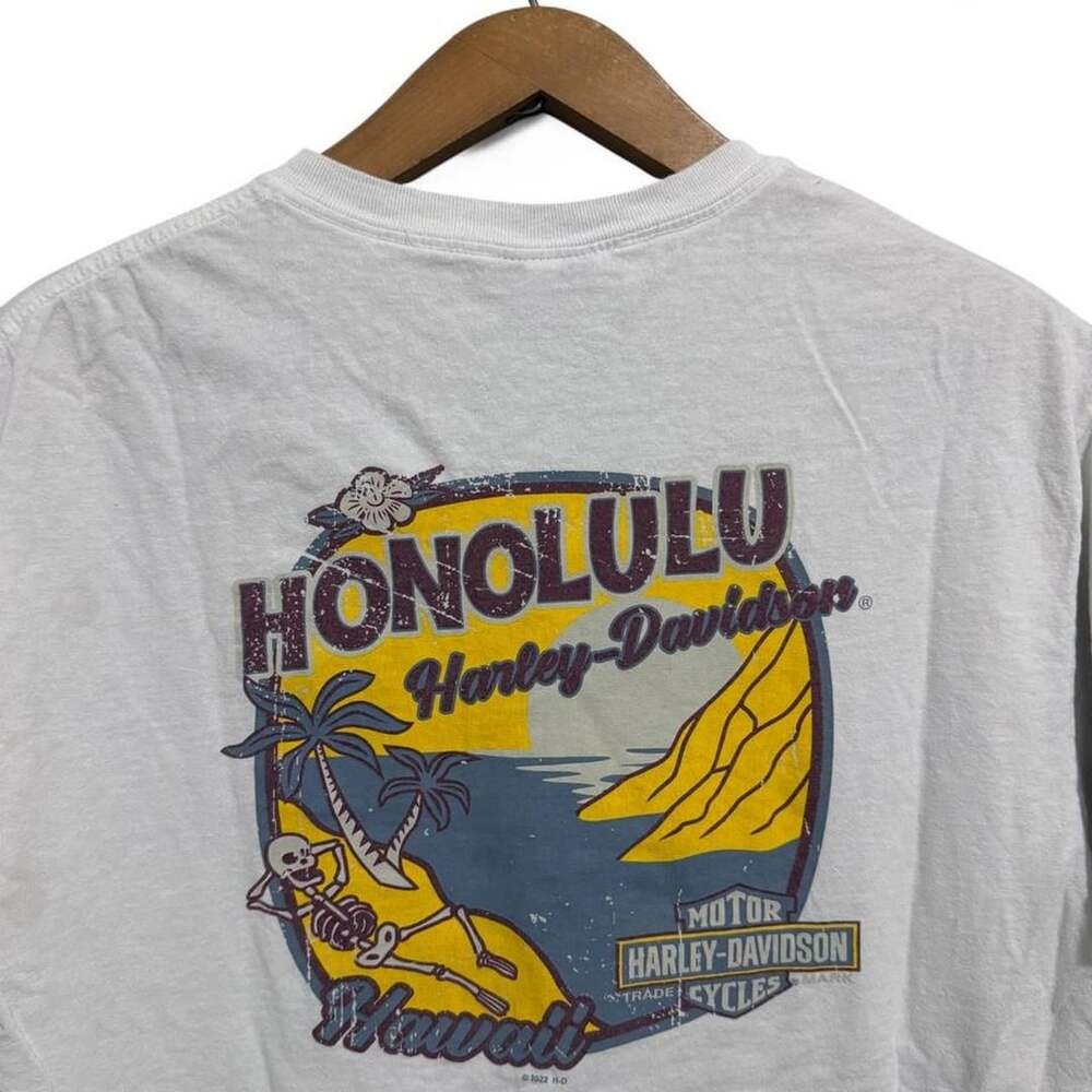 Harley-Davidson Honolulu Hawaii Graphic T-Shirt Size L White Skeleton